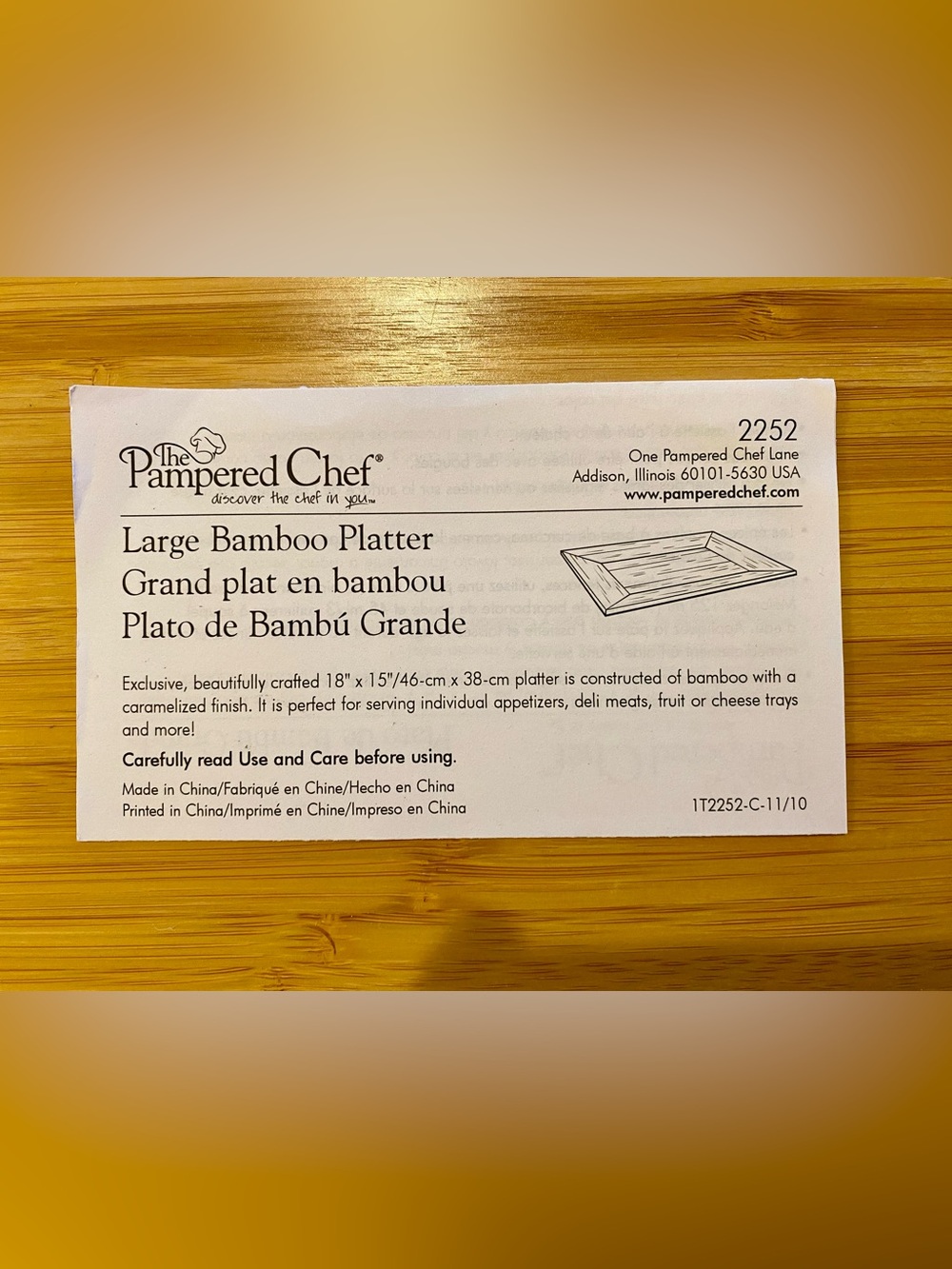 Pampered Chef Large Bamboo Serving Platter - retired